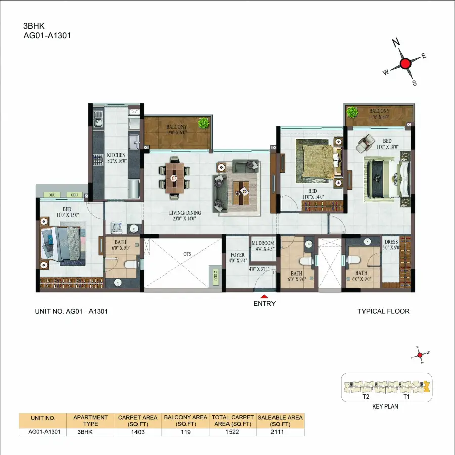 Casagrand Estancia 3 bhk floor plan